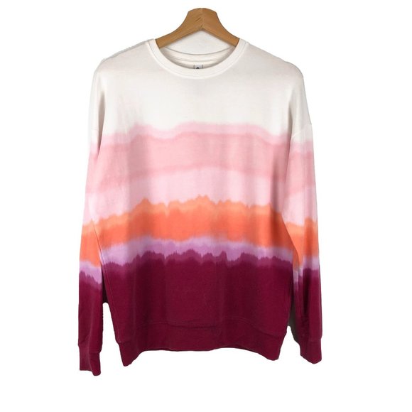 Athleta Pink Orange Ivory Dip Tie Dye Oversized Top XS - Picture 1 of 7